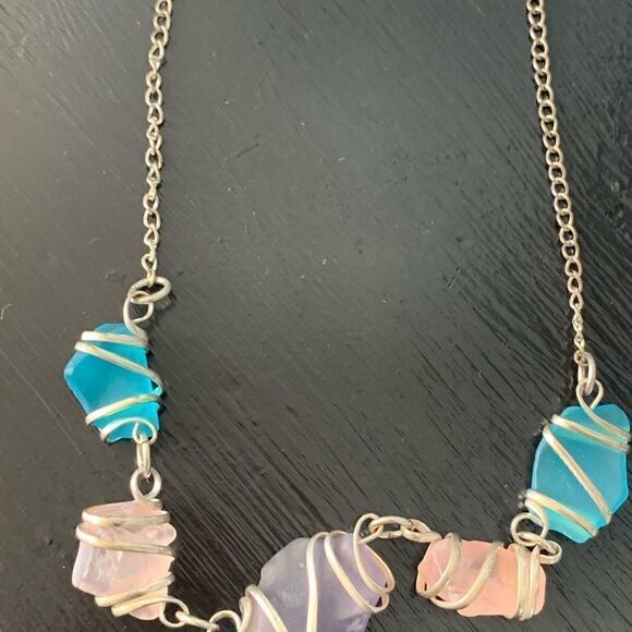 Sterling Silver Sea Stone Necklace Size OS - Picture 3 of 3